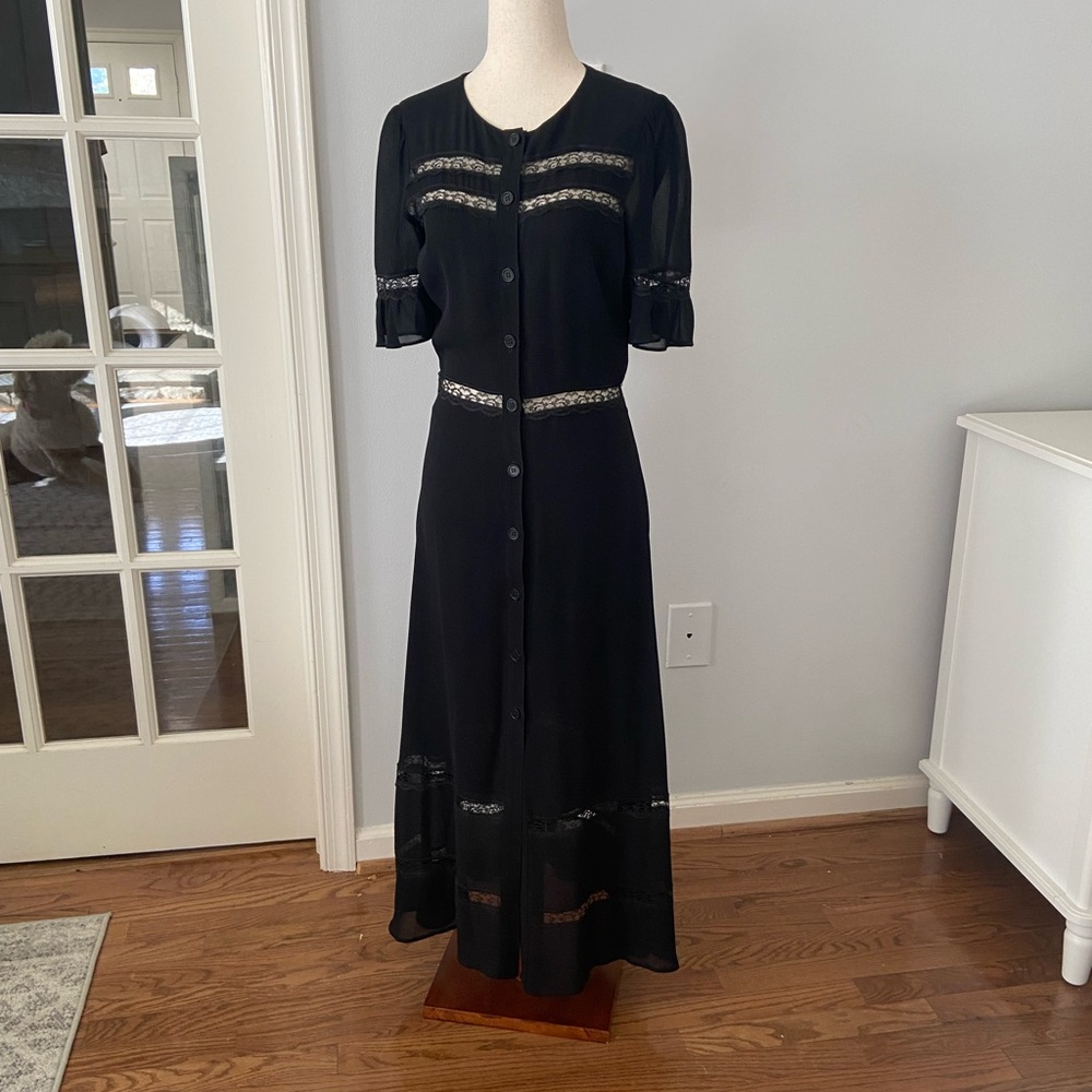 Reformation Black Woodson Dress with Lace Details